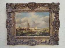 ANTICO XIX - XX sec QUADRO DIPINTO OLIO SU TAVOLA MARINA FIRMATA SIGLATA CORNICE