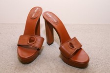 sergio rossi scarpe donna ciabatte sabot spuntate open toe pelle marroni plateu