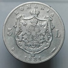 5 Lei 1881, Carlo I, Romania Monete Europa Argento