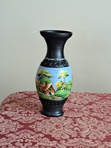 Vaso nero dipinto mano - vaso,