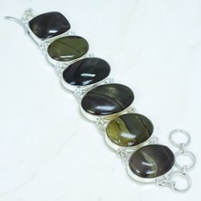 Bracciale In Argento Etnico Fatto A Mano In Giada Policroma 7-8" BRJR5101