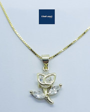 Collana Donna in argento 925 dorato ciondolo fiore con tulipano swarosky bianchi