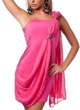 SeXy Miss Abito Mini A Spalla Unica In Chiffon Con Sciarpa 34/36/38 Rosa NUOVO