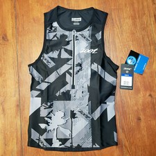 Zoot Mens X-Small Tri Tank Performance Top Black Gray Jersey Triathlon Shirt XS