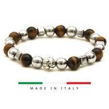 Bracciale da uomo braccialetto sfere ACCIAIO occhio TIGRE ematite fiore argento 