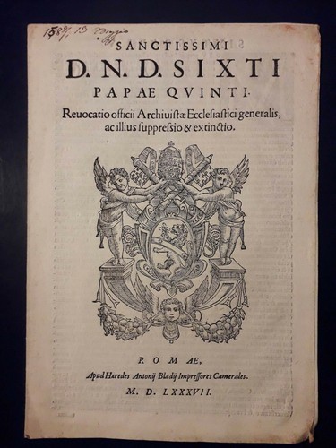 Cinquecentina motuproprio 1587 - cinquecentina,