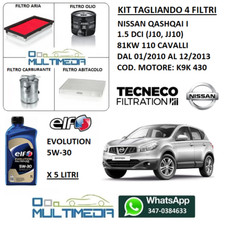 KIT TAGLIANDO 4 FILTRI + OLIO ELF 5W-30 NISSAN QASHQAI 1.5 DCI 81KW 110CV   