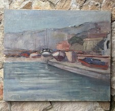 Quadro -Barche Al Porto- dipinto a olio su tela