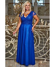 Abito da Cerimonia Blu Royal con Pizzo e Spacco - Carmen