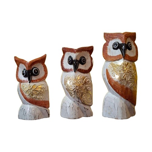 Gufi set statuette - gufi, legno
