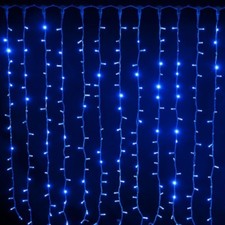 Tenda Luminosa Decorazione Natale 160 Led Luci Natalizie Addobbi Blu Pioggia dfh