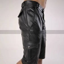 Pantaloni Cargo Eleganti Da Uomo In Pelle Nera Di Vero Montone