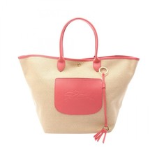 Longchamp Le Pliage Collection L Basket Tote Bag Pelle Paglia Beige Rosa NUOVO