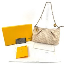 FENDI Borsa a Mano Zucchino PVC Pouch Catena Beige Autentica