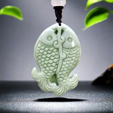 Collana Ciondolo Pesci Giada Naturale Vera Verde Regali per Donna Uomo Cinese