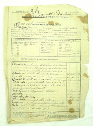 Documento militare - militare, 85°
