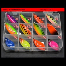 KIT 12pz ONDULANTI SPOON TROUT AREA SPINNING TROTA PERSICO + SCATOLA  2-3-5GR