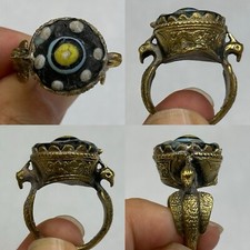 Anello unico antico romano bellissimo colore mosaico vetro placcato oro