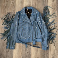 Giacca vera pelle pelle blu