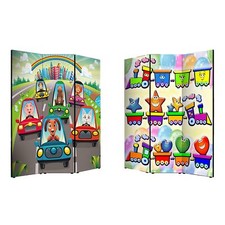 Separe’ Paravento in Tela stampata Fronte Retro bifacciale con 3 Ante in Legno B