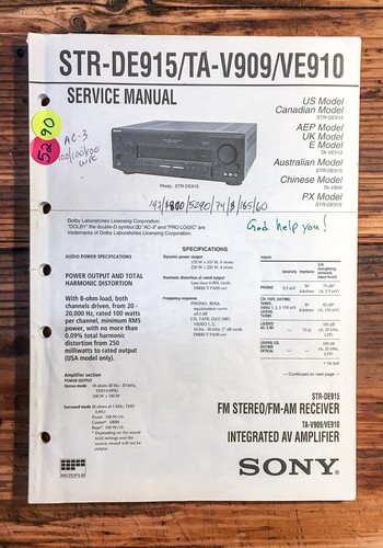 Sony str de915 v909 - sony, ta-v909