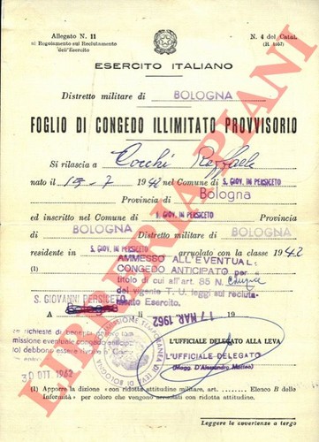 Foglio congedo illimitato - di,