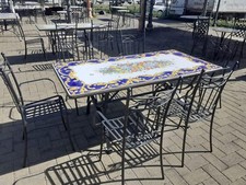 Tavolo in pietra lavica rettangolare 200x100 + base e sedie in ferro da giardino