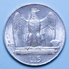 VITTORIO EMANUELE III 5 LIRE 1929* AQUILOTTO qFDC ARGENTO SILVER COIN REGNO