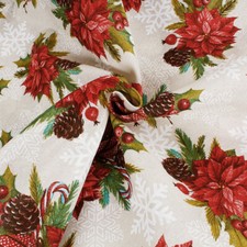 Tessuto Cotone a Fantasia Natalizia Stella Natale Rosso Taglio 280x280cm a Metro