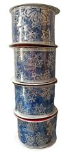 Offerta 4 Rotoli Nastro in Organza azzurro, decoro fiocco di neve, nuovi