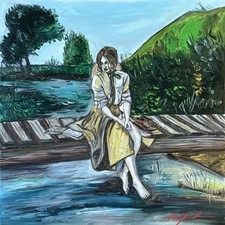 Donna Sul Pontile, Quadro Olio Su Tela 40x40 RCafarotti, No Salvatore Fiume