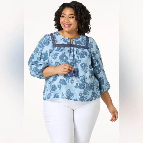 Cato top chambray floreale - |,