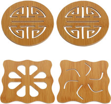 4 Sottopentola in Bambu Naturale,Set Di Sottopentole Antiscivolo Resistenti Al C