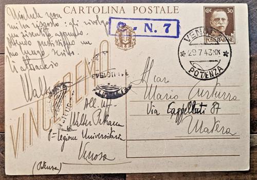 Venosa 1943 cartolina postale - venosa,