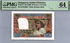 Madagascar 50 franchi 1969 PMG