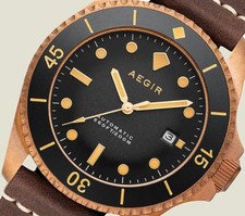 NEW- AEGIR 'Kriger' Ardesia 43mm Bronzo Orologio Automatico Subacqueo Nero AG-6000-01