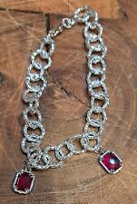 BRACCIALE BRACCIALETTO DONNA CATENA MARTELLATA ARGENTO PENDENTI ROSSI (H20)