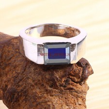 Riscaldato Zaffiro Blu Gemma Con 925 Anello Argento Sterling per Uomo #5737