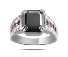 Naturale Onice Nera & Riscaldato Rubino con Bianco Argento Placcato Oro Da #1101