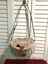 Cesto vimini rattan creel trota tessuto vintage pesca a mosca torrente lago 14" x 8" x 6"