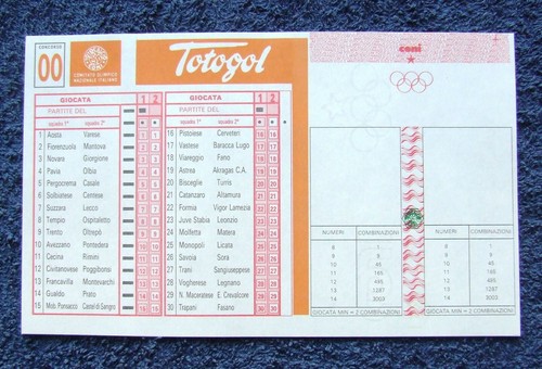 Totocalcio schedina totogol - totocalcio,