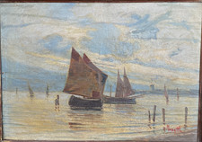 MORETTI Paesaggio lagunare olio su tavola 70x50 cm.  cornice coeva