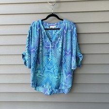 Top Jennifer Lopez stampa serpente floreale maniche dolman blu donna taglia L