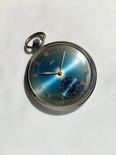 Vintage 1940 Rare  Pocket Watch Blue  Dial  Steel No Chronograph