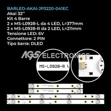 KIT 4 BARRE STRIP LED TV AKAI JS-D-JP3220-041EC MS-L0928 32LED38P SMART AKTV3221