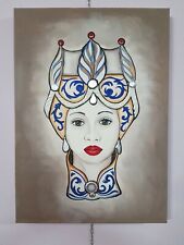 QUADRO DIPINTO A MANO OLIO SU TELA CON CORNICE IN LEGNO E TESTE DI MORO SICILIA