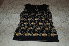 Manufat - Blusa donna, Nera  applicazioni oro, Filo Scozia, tg 3, usata