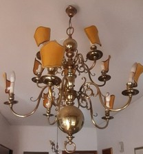 antico lampadario in ottone a 10 luci e relative ventole