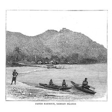 SAMOA Nativo in barca al porto di Pango - Stampa antica 1885