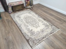 Tappeto anatolico con bordi, %100 tappeto di lana, tappeto annodato a mano, 4 x 6,6 inc tappeto